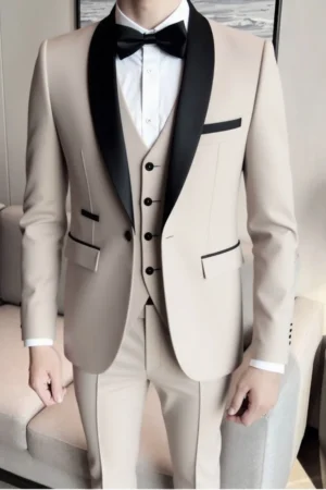 3 Pieces Set Formal Slim Fit Tuxedo Prom Suit Men Groom Wedding Blazers High Quality Groomsman Business Banquet Party Suit