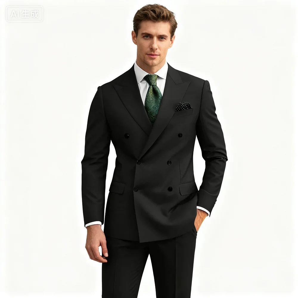 Men's 2 Piece Terno Notch Lapel Blazer Formal Wedding Groomsmen Suit with Smoking Colete - Business Suit Ensemble