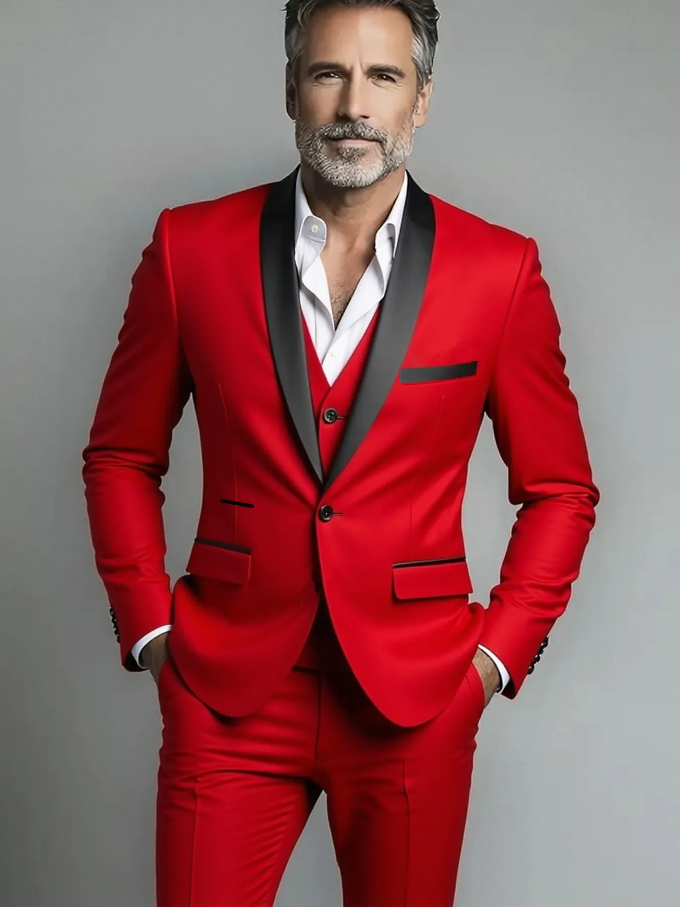 Suit (suit+vest+pants) Men's Business Solid Color Fashion Slimming Work Solid Color Plus Size Formal Dress Wedding Best Men Suit - Image 3