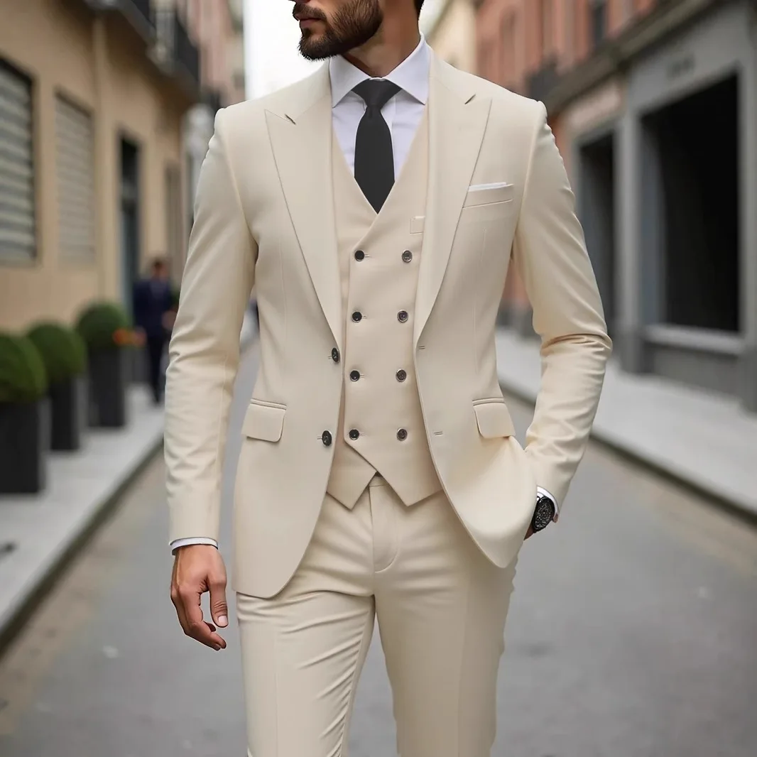 Classic Wedding Tuxedos Slim Fit Bridegroom For Men 3 Pieces Groomsmen Suit Male Formal Business Men Suits(Jacket+Vest+Pants) - Image 3
