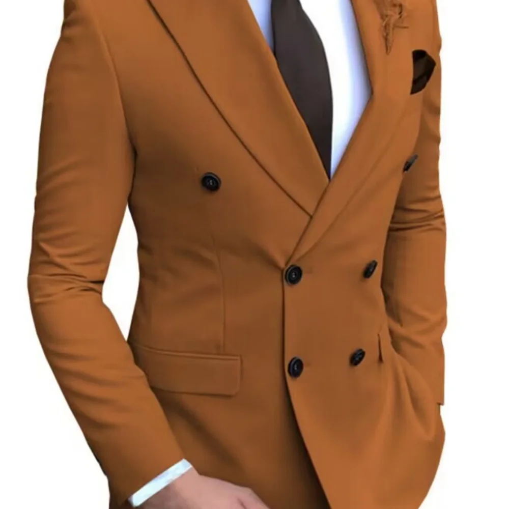 Brown Slim Fit Men's Suit Two-Piece Set Fashionable Handsome Formal Wear for Wedding And Business - Image 6