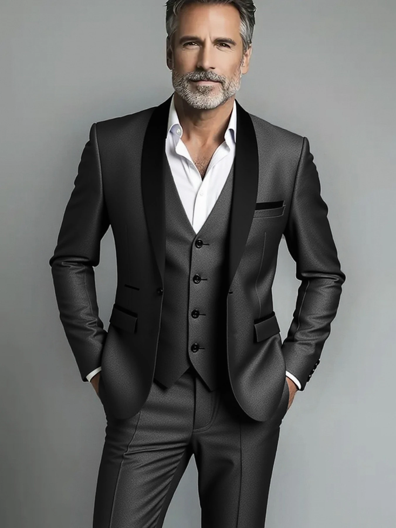 Suit (suit+vest+pants) Men's Business Solid Color Fashion Slimming Work Solid Color Plus Size Formal Dress Wedding Best Men Suit - Image 6