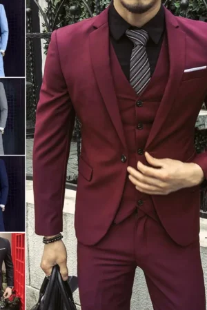 3Pcs Men Three-piece Suit Official-website Premium Men Wedding Set Sleek Business Style Slim Coat Pants Vest Set Men's Clothing