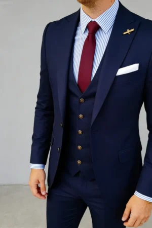 Orange 3-Piece Slim Fit Men's Tuxedo Suit for Wedding Formal Business Occasions Jacket + Vest + Pants Set