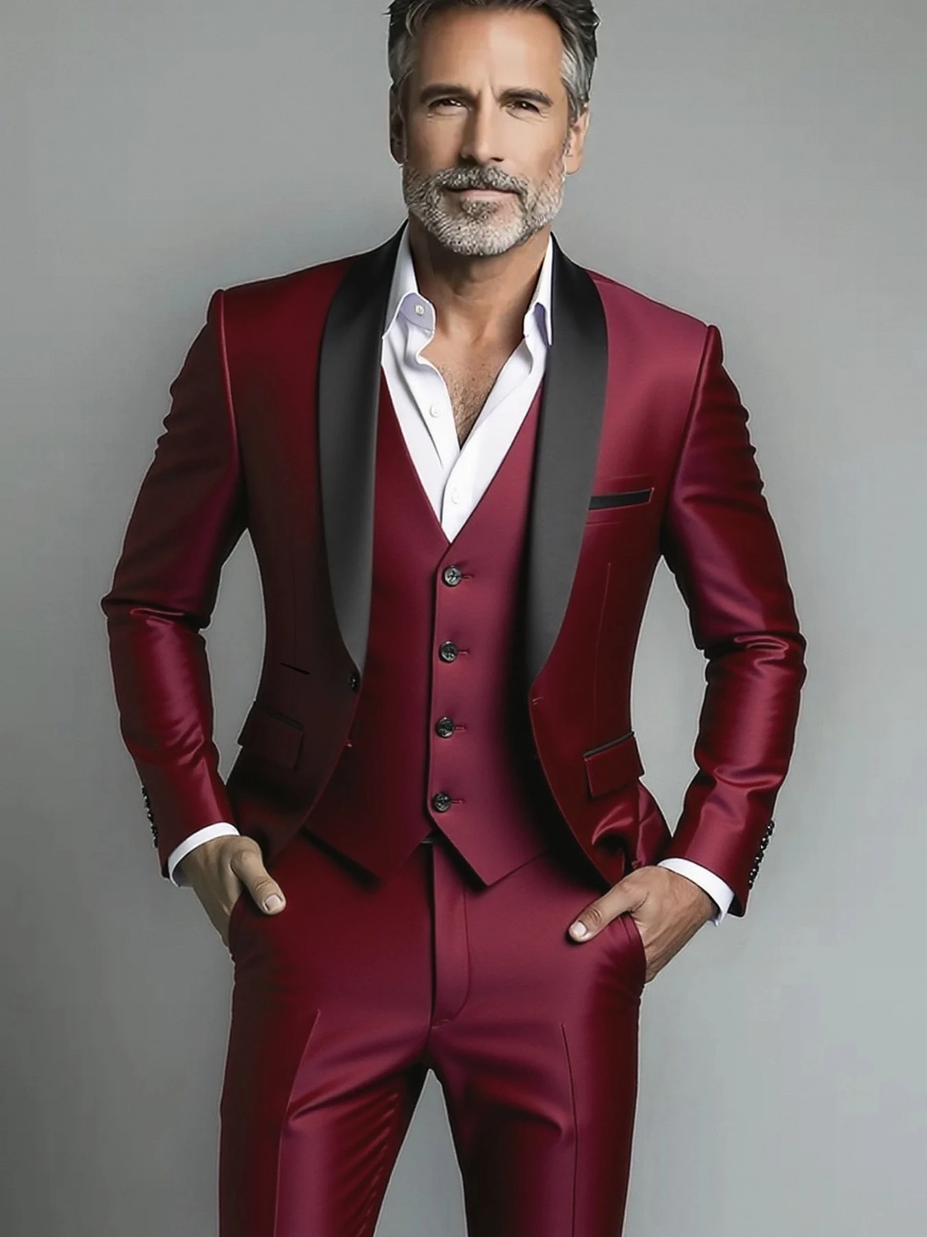 Suit (suit+vest+pants) Men's Business Solid Color Fashion Slimming Work Solid Color Plus Size Formal Dress Wedding Best Men Suit - Image 4