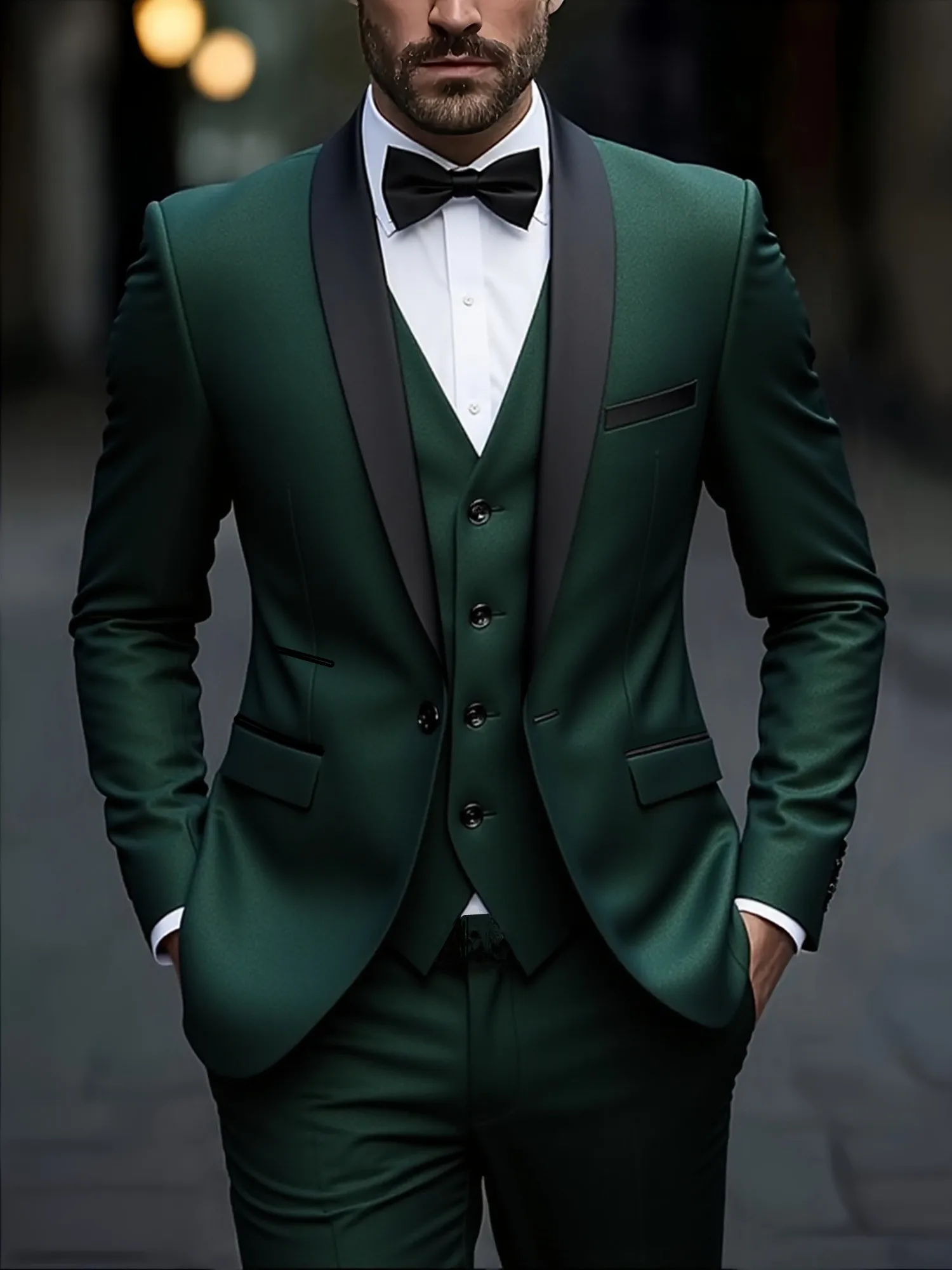 Suit (suit+vest+pants) Men's Business Solid Color Fashion Slimming Work Solid Color Plus Size Formal Dress Wedding Best Men Suit