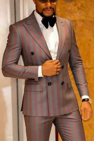 Men's Jacquard 2 Piece Suits Slim Fit Double Breasted Suit Jacket Pants Set Casual Wedding Casual Business