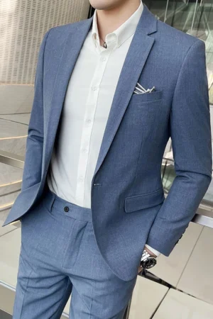 Men's Stylish Handsome Solid Color Suit Two-Piece Set M-4XL High Quality Formal Casual Banquet Fit Trousers Included